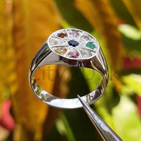 Silver Ring with Nawarathna Stones